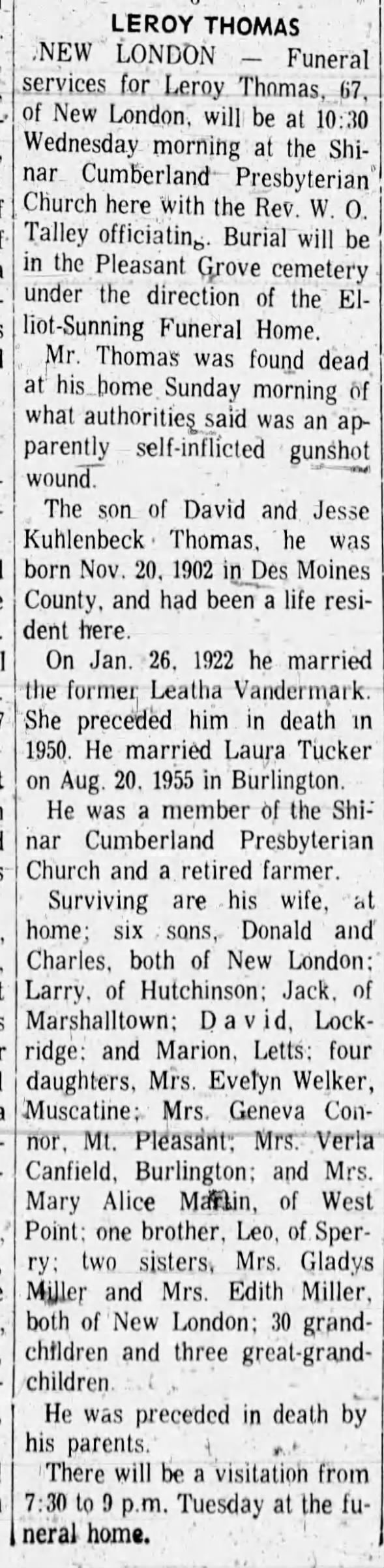Obituary for LEROY THOMAS (Aged 67)